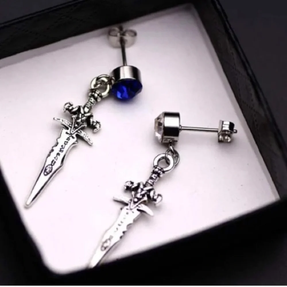 Single Accent Unique Spike stainless steel dagger earrings